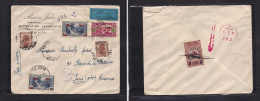 LEBANON. 1945 (20 June) Tripoli - France, Paris. Air Multifkd + Mixed Issues Incl Ovptd + Depart Censored Envelope. V. N - Lebanon