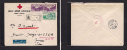 LEBANON. 1948 (12 Jan) Beyrouth - Switzerland, Geneva (16 Jan 48) Lebanese Red Cross. Multifkd Registered Airmail Envelo - Lebanon