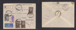 LEBANON. 1943 (12 Aug) Souk El Gharb - Chile, Santiago (4 Oct) Registered Air Multifkd Env. Depart Censored + Outregeous - Lebanon