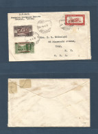 LEBANON. 1930 (6 Aug) Beyrouth - USA, NY, Troy. US Consular Mail. Multifkd Env + Congres Seriscole Stamp + Ovptd Issue.  - Lebanon
