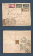 LEBANON. 1927 (18 Febr) Beyrouth - Egypt, Cairo (20 Feb) Registered Multifkd Env + EGYPT Post Office. Special Sealed Tie - Lebanon