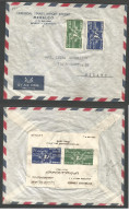 LEBANON. 1956 (27 April) Beyrouth - Italy, Milano. Reverse Min Sheet Imperf. Fkd Envelope + 2 Stamps On Front. Red Hexag - Liban