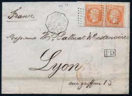 LEBANON. 1867 (22 July). Beyrouth - France (5 Aug). EL Fkd France 40c Pair / Anchor Cancel + Octagonal Beyrouth Paq Fr N - Liban