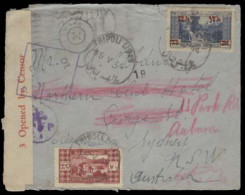 LEBANON. 1944 (15 May). Tripoli - Australia. Air Fkd Doble Censored Env. Arrival Cachet. Scarce Dest. - Lebanon