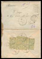 LEBANON. 1892 (12 Jan). Turkish PO. Beyrouth - France (22 Jan). Reg Multifkd Env. 10p Green / Yellow X8 Incl Block Of Fo - Lebanon