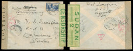 LEBANON. 1941 (1 May). Beyrouth - Sudan. Fkd Env / Doble Censored Free French Lebanon + British Sudan Green / 2 / Label  - Lebanon