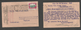 LATVIA. 1928 (24 Nov) Riga - Germany, Vogtland. Fkd Card, Rolling Cachet, Comercial. - Lettonia