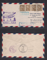 MACAU. 1937 (28 April) GPO - USA, Edwardsville, Ill. First Flight, Special Cachet + Aux + Arrival. Via Hawai (May 21 Mac - Otros & Sin Clasificación