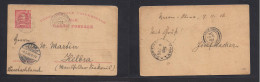 MACAU. 1906 (7 May) GPO - Germany, Helbra (8 June) 4c Red Stat Card, Cds + Arrival Reverse "CUSTOMS - LAPPA" 8 May (xxx/ - Andere & Zonder Classificatie