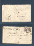 MACAU. 1935 (27 Apr) Hong Kong - Macau (28 Apr) Registered Multifkd Env At 25c Rate + Arrival Postal Mark "AUSENTE" (xxx - Autres & Non Classés