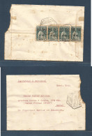 MACAU. 1933 (27 Apr) GPO Local Reverse Fkd Envelope Bearing Ceres 1 AVO Ovptd / 24 Avo  Green Issue . Strip Of Four, The - Altri & Non Classificati