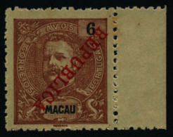 MACAU. 1913. LOCAL Overprint 6 Avo Red Red Brown Mint Margin Of Sheet Inverted Ovptd Rep. XF And Perfect Condition (Yang - Sonstige & Ohne Zuordnung