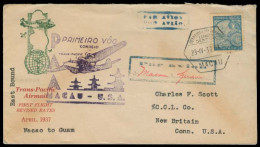 MACAU. 1937 (23 April). Macau - USA. First Flight. Macao - Guam. Reverse 30-4,37. - Otros & Sin Clasificación