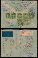 MACAU. 1944 (28 Aug). Shanghai - Canton (11 Sept) - Macau (14 Sept). Reg Multifkd Air Env With Straightline "FALTA DE FI - Autres & Non Classés