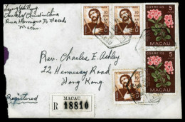 MACAU. MACAU. 1955 (March 22). Cover To Hong Kong Sent Registered With Flowers 1953 5a Pair And 1951 Xavier 10a Red Brow - Autres & Non Classés