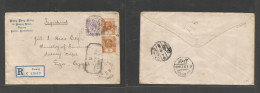 MALAYSIA. 1918 (20 Aug) Penang - Egypt, Giza (21 Oct) Via Cairo. Registered WWI Multifkd Envelope At 14c Rate + R-label, - Malaysia (1964-...)
