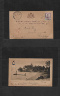 MALAYSIA. 1906 (17 Febr) Johore Bahru - Denmark, Esbiengo Via Singapore. Early Rare View Card Fkd 3c Tied Name Town Crow - Malaysia (1964-...)