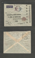 MALAYSIA. 1937 (7 Feb) Penana - Canton, China, Japanese Ocup Period. Fkd Airmail Envelope Via Hong Kong With Red Comerci - Malaysia (1964-...)