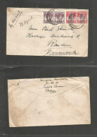 MALAYSIA. 1946 (18 April) BMA. Teluk Anson - Randers, Denmark. Air (via England) Multifkd Envelope. VF Postmark Strike. - Malesia (1964-...)