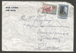 MALAYSIA. 1954 (21 April). Port Swetten - Sweden, Gothenburg. Air Fkd Env Federation Selangor Fkg Wavy Lines Cancel. - Malaysia (1964-...)