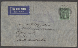 MALAYSIA. 1941 (14 Aug). Perak. Ipoh - Australia, WA Perth. Air Censored Single Fkd Env 50c Stamp Scarce Local Origin Ce - Malaysia (1964-...)