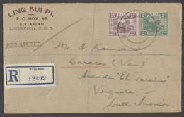 MALAYSIA. 1932 (4 Jan). Sitiawan - Venezuela, Caracas South America. Via NY (9 Feb). Reg Fkd Env 27c Rate Malay Issu Cds - Malesia (1964-...)