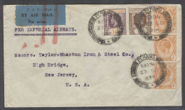 MALAYSIA. 1934 (22 Sept). Penang - USA, NJ. High Bridge. Multifkd Air Mail Env. Via Imperial Airways 47c Rate. VF Cover. - Malaysia (1964-...)