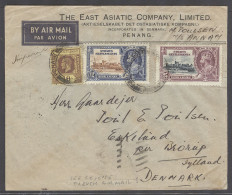 MALAYSIA. 1935 (23 Oct). Penang - Denmark, Eskilaad. Air Multifkd Env Incl Silver Jubilee Issue 47c Rarte Mns Imperial A - Malaysia (1964-...)