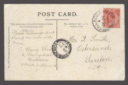 MALAYSIA. 1909 (28 Dec). Malacca - Sweden. Via Singapore (29 Dec). Fkd PPC 3c Stamp. - Malaysia (1964-...)