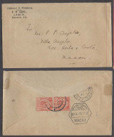 MALAYSIA. 1933 (22 Nov). Jassin - Macau (27 Nov). Via HK Reverse Fkd Env 6c Pair Rarity Dest. - Malesia (1964-...)