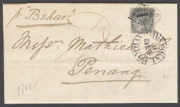 MALAYSIA. 1862 (13 Aug). Bombay - Malaysia / Penang. E Fkd 4 Anna Tied Blue Oval Comercial Mathieu & Cº 1 Grill Cds. Per - Malesia (1964-...)