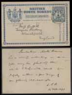 MALAYSIA. 1893 (15 Feb). North Borneo - UK. 6c Blue Stat Card. Fine Used. - Malaysia (1964-...)