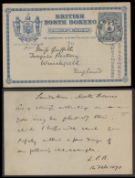 MALAYSIA. 1893 (15 Feb). North Borneo - UK. 6c Blue Stat Card. Fine Used. - Malesia (1964-...)