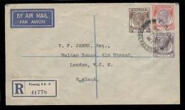 MALAYSIA. 1936 (24 Oct). Penang - UK. Air Tricolor Reg Env. - Malaysia (1964-...)