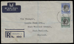 MALAYSIA. 1952 (15 April). Penang - UK / Much Wenlock. Air Reg Fkd Env. VF. - Malaysia (1964-...)