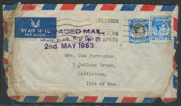 MALAYSIA. 1953 (30 April). Penang - Isle Of Man / UK. Air Fkd Env + Crashed Mail Pmk Comet - Near Calcutta. Rarity And A - Malaysia (1964-...)