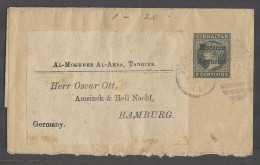 MARRUECOS - British. 1901 (26 Oct). Tanger - Germany, Hamburg. Gibraltar Ovptd 5c Spanish Currency Stat Qv Wrapper Tied  - Marruecos (1956-...)