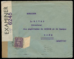 MARRUECOS - British. 1943 (29 Aug). Tangier - Algeria. Env Fkd 3d / BPO Cancel + GIBRALTAR Censorship 1A / 6245 + Transi - Marruecos (1956-...)