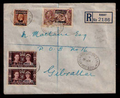 MARRUECOS - British. 1938. British P. O. Rabat / Gibraltar. Registered Comb. Multifrkd. Env. / Ovptd Issue. - Marruecos (1956-...)