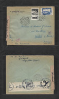 MARRUECOS. 1941 (30 Junio) Tanger - Belgica, Zambes. Sobre Comercial Tarifa 3,75 Pesetas Via Aerea Con Censuras Transito - Maroc (1956-...)