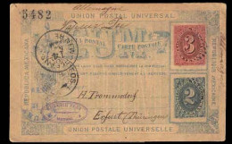 MEXICO. 1882. Puebla / Germany. Numeral Foreign Issue 2 + 3c. Stat Card. 5482. Scarce Used From This Town. - Mexico