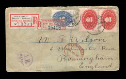 MEXICO. 1894. DF. / UK. Registered AR Frkd.env.numerals 5c+10c.x2+2 Rgstr.labels,violet Mark Alongside +2 Wax Seals On R - Mexico