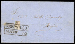 MEXICO. 1858 (May 30). Sc. 5d. Fresnillo To DF. EL. Franked 1856  8rs. Lilac. Cuadrisect, Zacatecas Name, Tied Boxed Ds. - Mexico