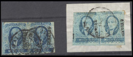 MEXICO. Sc 1º(x4). 1856. 1/2rl Blue / Deep Blue. MEXICO District. 2 Horizontal Pairs, One On Piece. Narrow Settings. - Mexico