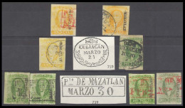 MEXICO. Sc 3ºb. MAZATLAN District. 1rl (x3) And 2rs Green (x5 Diff Shades, Incl Emerald). With PTº Mazatlan + Culiacan C - Mexico