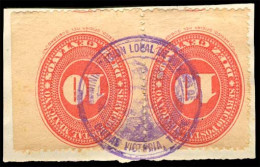 MEXICO. 10c Red Horizontal Pair, Imperf At Right. Violet "Ciudad Vitoria-Tepia" With Eagle. On Piece. - Mexico