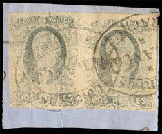 MEXICO. 1861. 2rs Without Ovpt, Horizontal Pair, Good Margins On Piece. Left Stamp Shows PLATE CRACK In Upper Part Of Cl - Mexico