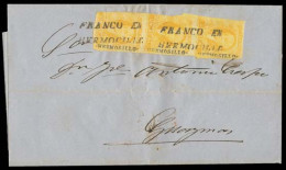 MEXICO. 1859 (27 July). Hermosillo - Guaymas. E Fkd 1856 1rl Yellow Vertical Strip Of Three, Hermosillo District Name +  - Mexico