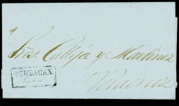 MEXICO - Stampless. C.1850. To Veracruz E. " TEHUACAN"  Black Boxed Mark (***) . Very Rare And Good Condition. XF. - Mexico