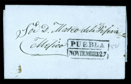 MEXICO - Stampless. 1850. Puebla To Mexico. E.L. Black "PUEBLA" + Date Black Mark (***). Smashing Item. XF. - Mexico